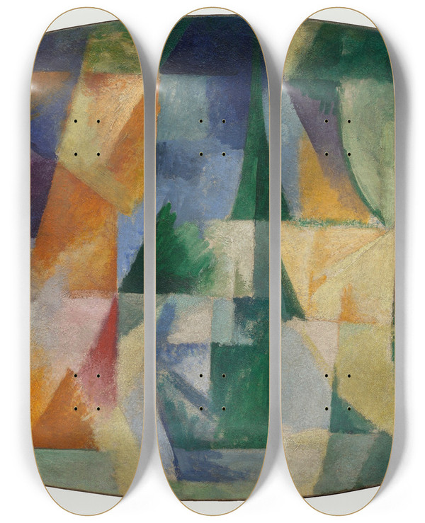 Triptych art skateboard deck of Robert Delaunay Windows Open Simultaneously 1St Part 3Rd Motif by Robert Delaunay (1885-1941)