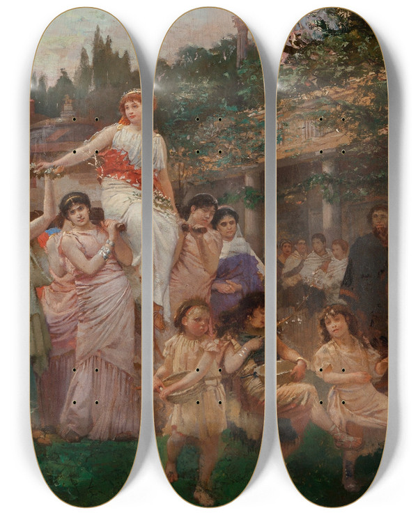 Triptych art skateboard deck of Edwin Howland Blashfield A Roman Wedding Procession by Edwin Howland Blashfield (1848-1936)