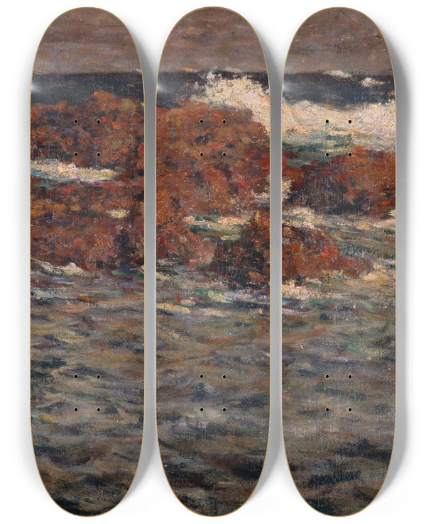Triptych art skateboard deck of Aoki Shigeru Seascape Mera by Aoki Shigeru (1882-1911)