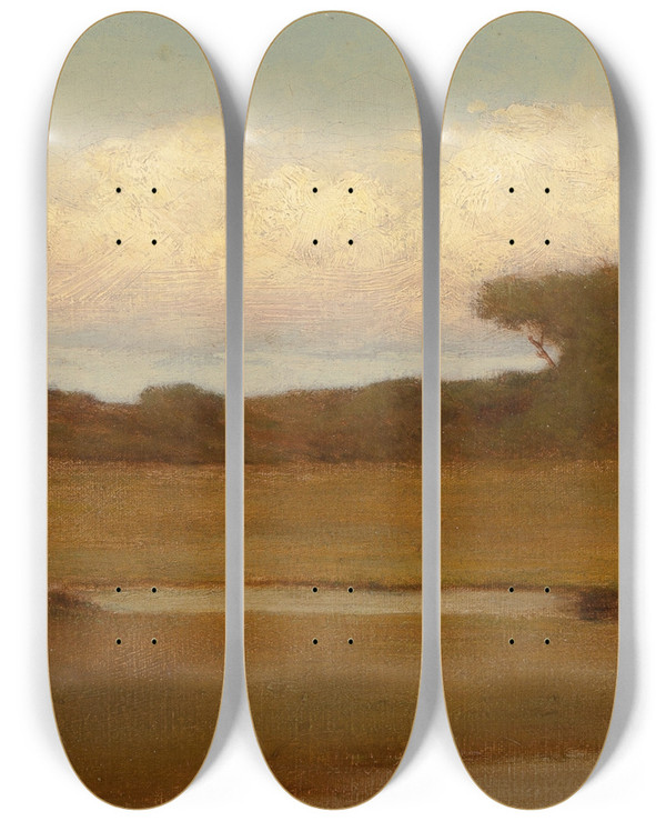 Triptych art skateboard deck of William Sartain Meadow Brook by William Sartain (1843-1924)