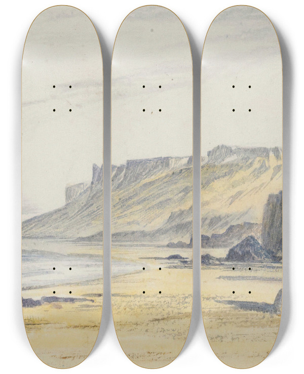 Triptych art skateboard deck of Edward Lear Ascalon Palestine by Edward Lear (1812-1888)