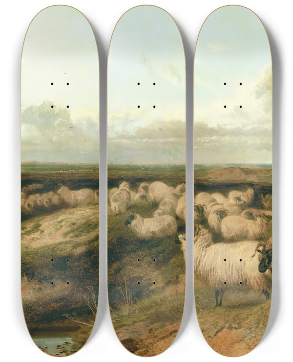 Triptych art skateboard deck of Richard Ansdell Lytham Common by Richard Ansdell (1815-1885)