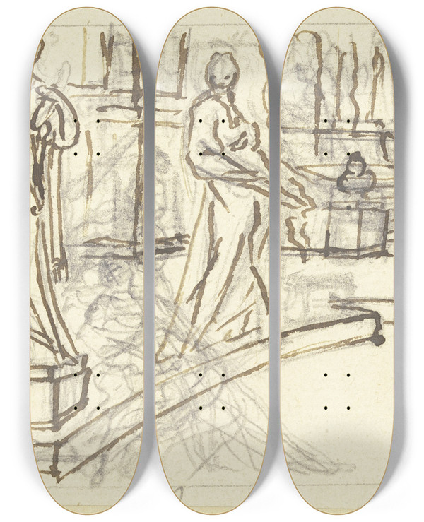 Triptych art skateboard deck of Paul Egell Kleidung Der Rmischen Frauen by Paul Egell (1691-1752)