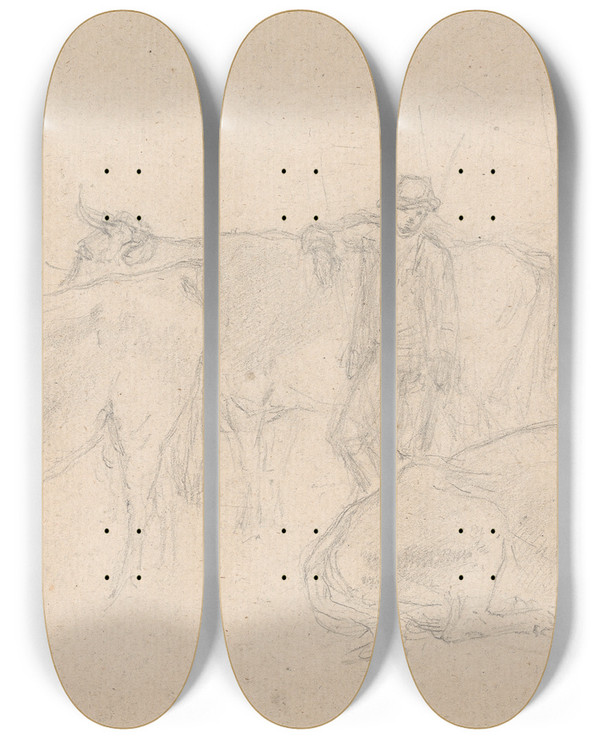 Triptych art skateboard deck of Sawrey Gilpin Cattle With A Farmer In Their Midst by Sawrey Gilpin (1733-1807)