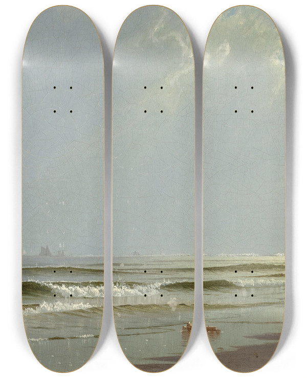 Triptych art skateboard deck of Alfred Thompson Bricher Newport Beach by Alfred Thompson Bricher (1837-1908)