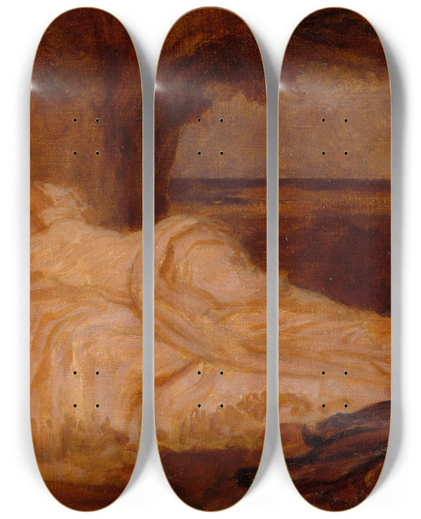 Triptych art skateboard deck of Frederic Leighton Colour Study For Cymon And Iphigenia by Frederic Leighton (1830-1896)