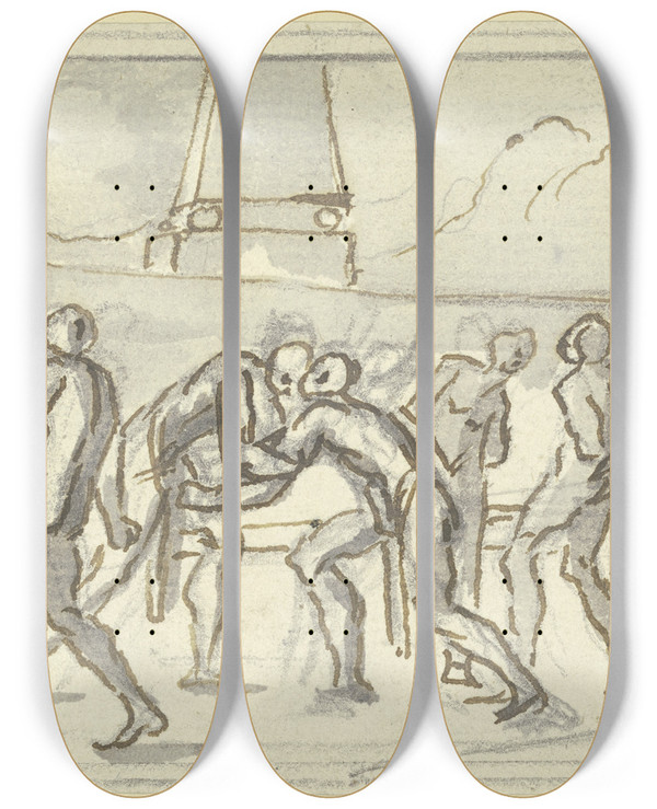 Triptych art skateboard deck of Paul Egell Wrestler And Boxer by Paul Egell (1691-1752)