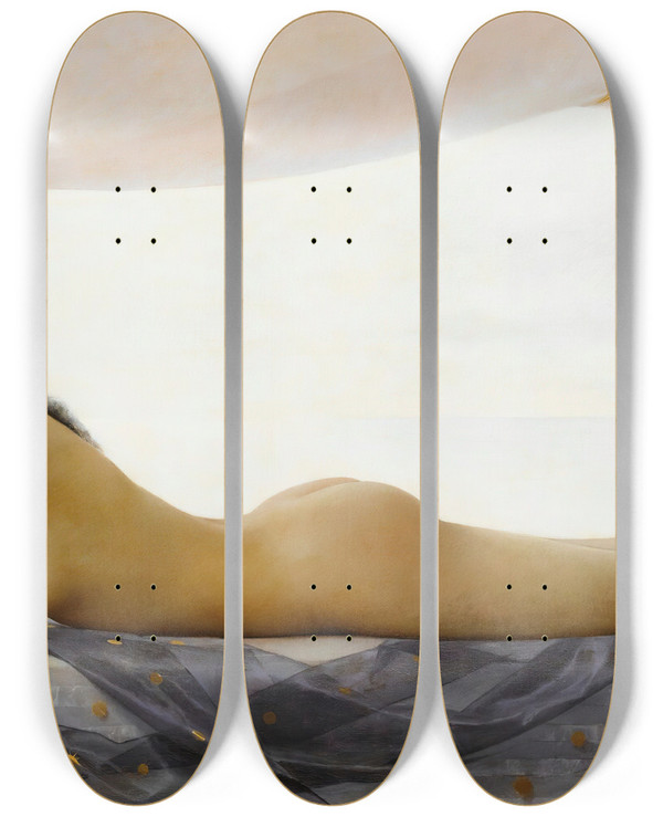 Triptych art skateboard deck of Auguste Raynaud The Beautiful Egyptian by Auguste Raynaud (1854-1937)