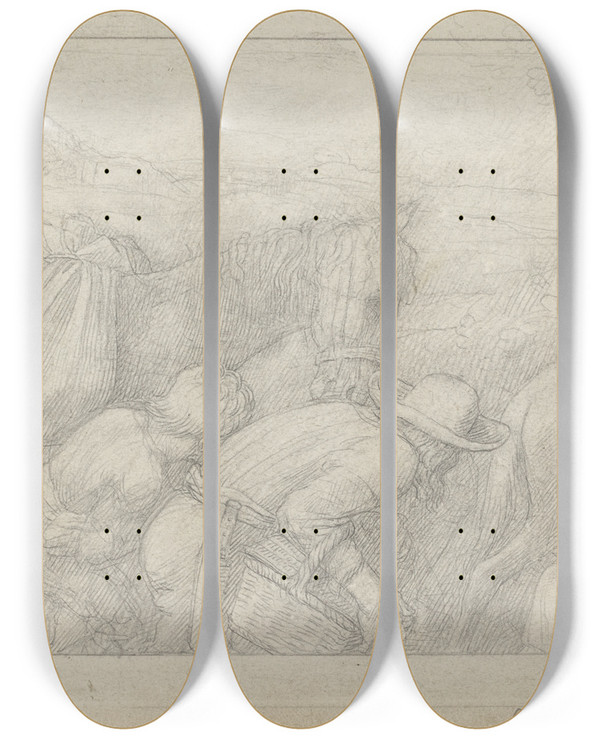 Triptych art skateboard deck of Alphonse Legros Return Of The Peasants by Alphonse Legros (1837-1911)