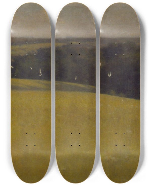 Triptych art skateboard deck of Kenyon Cox Lengthening Shadows by Kenyon Cox (1856-1919)