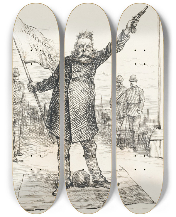 Triptych art skateboard deck of Thomas Nast Liberty Or Death by Thomas Nast (1840-1902)