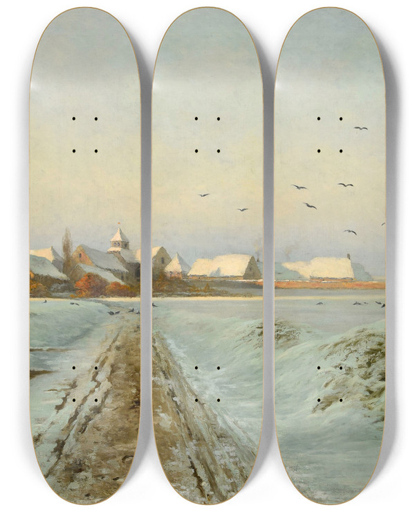 Triptych art skateboard deck of Armand Gury Soir Dhiver Bertricourt Environs De Reims by Armand Guery (1850-1912)