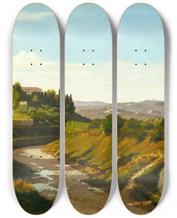 Triptych art skateboard deck of Elihu Vedder Fiesole by Elihu Vedder (1836-1923)