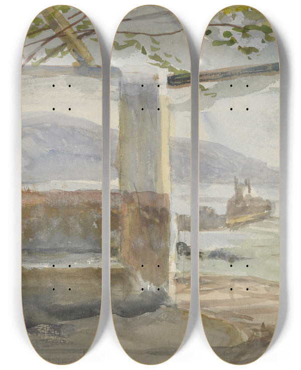 Triptych art skateboard deck of Hercules Brabazon Brabazon Seaside by Hercules Brabazon Brabazon (1821-1906)