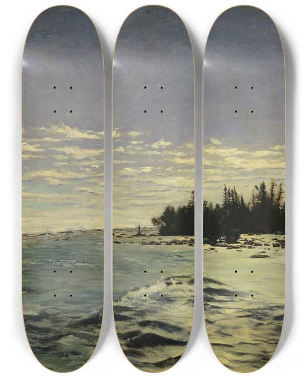Triptych art skateboard deck of Frank Buchser The Rapids Of Saint Marys River by Frank Buchser (1828-1890)