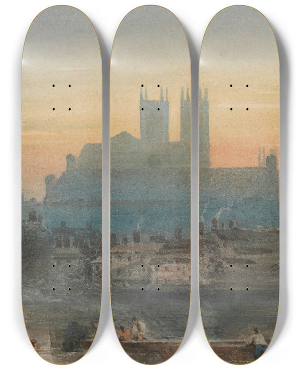 Triptych art skateboard deck of David Cox Westminster From Lambeth by David Cox (1783-1859)