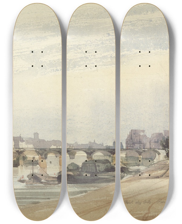 Triptych art skateboard deck of Thomas Shotter Boys The Pont Des Arts Paris by Thomas Shotter Boys (1803-1874)