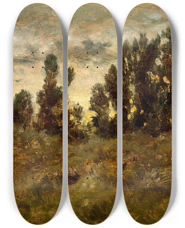 Triptych art skateboard deck of Charles Franois Daubigny Landscape_1 by Charles Francois Daubigny (1817-1878)