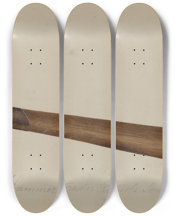 Triptych art skateboard deck of George C Brown Wrought Iron Hammer by George C Brown