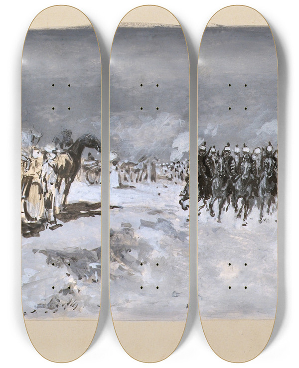 Triptych art skateboard deck of Moritz Ledeli Defilierung Auf Der Schmelz In Wien by Moritz Ledeli (1856-1920)