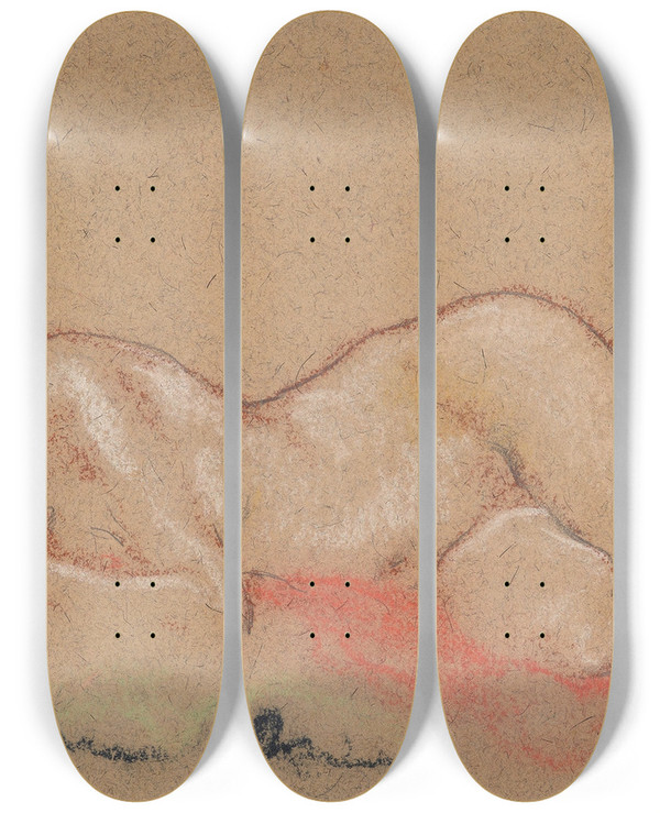 Triptych art skateboard deck of Arthur Bowen Davies Reclining Female Nude With Hand Under Her Chin by Arthur Bowen Davies (1862-1928)
