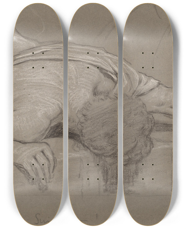 Triptych art skateboard deck of Elihu Vedder From The Rubiyt by Elihu Vedder (1836-1923)