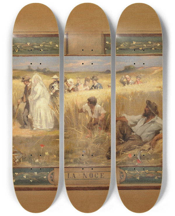 Triptych art skateboard deck of Henri Adrien Tanoux La Noce by Henri Adrien Tanoux (1865-1923)