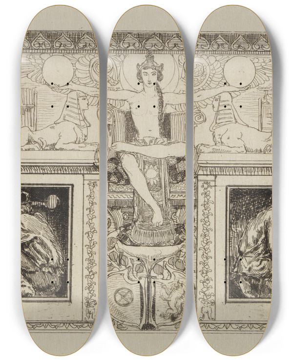 Triptych art skateboard deck of Max Klinger Zwei Fassadenreliefs by Max Klinger (1857-1920)