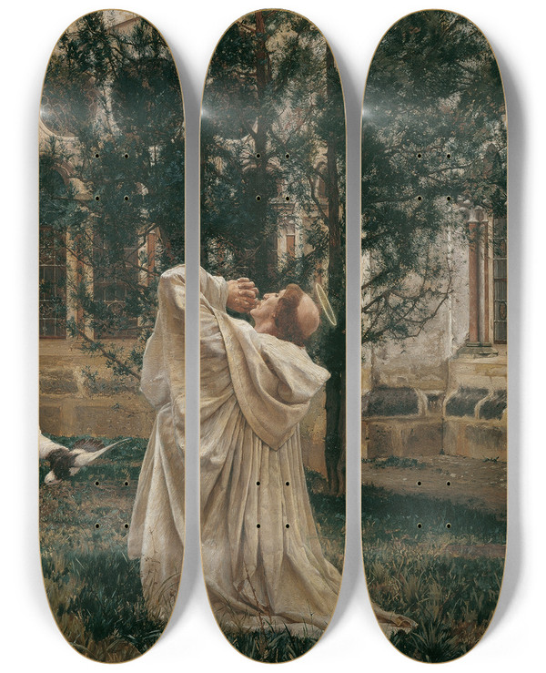 Triptych art skateboard deck of Wilhelm Bernatzik Vision Of St Bernard by Wilhelm Bernatzik (1853-1906)