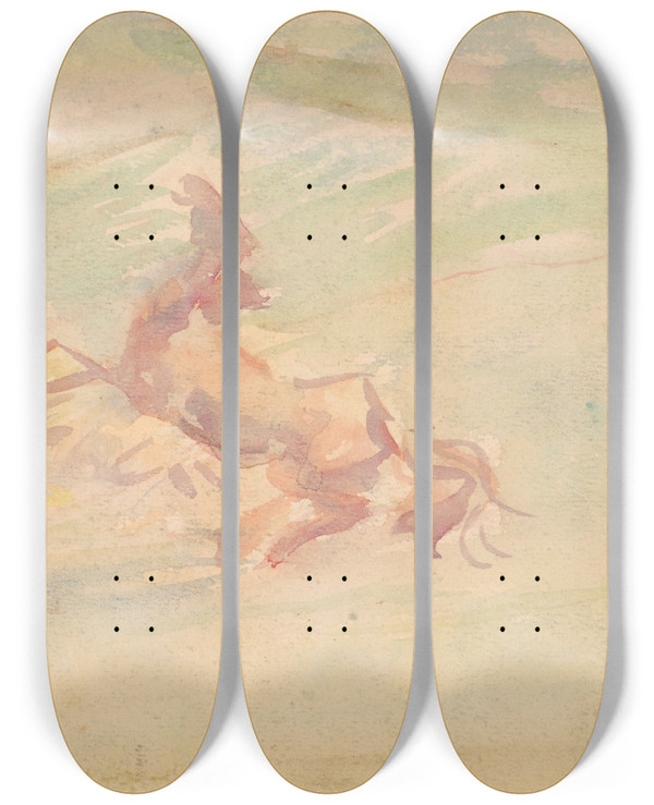 Triptych art skateboard deck of Arnold Peter Weiszkubnan Galloping Horses_2 by Arnold Peter Weisz-Kubnan (1898-1944)