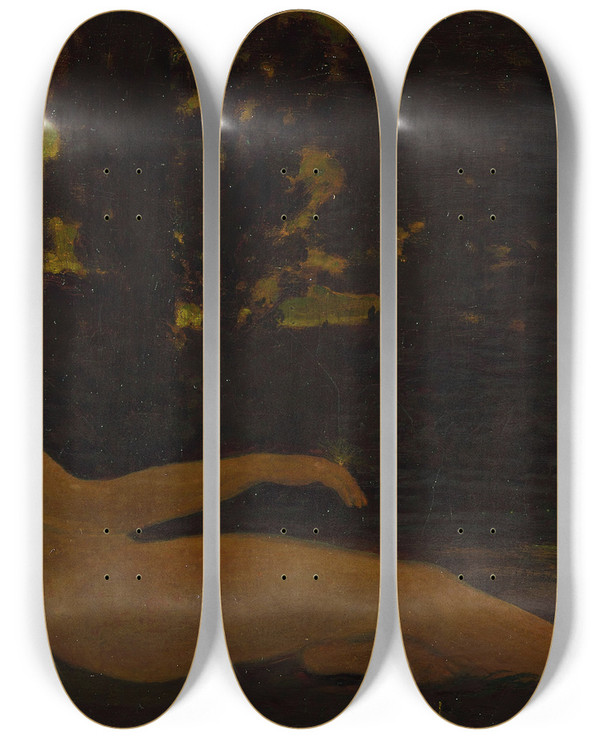 Triptych art skateboard deck of Arthur Bowen Davies Semele Or Fireflies by Arthur Bowen Davies (1862-1928)