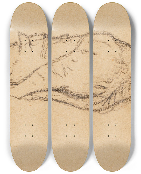 Triptych art skateboard deck of Franz Marc Kleine Katzenstudie by Franz Marc (1880-1916)
