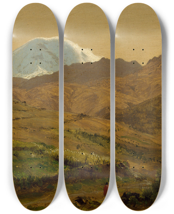 Triptych art skateboard deck of Frederic Edwin Church Mount Chimborazo Ecuador by Frederic Edwin Church (1826-1900)