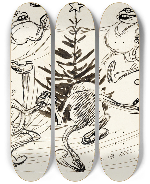 Triptych art skateboard deck of Albert Engstrm Notes by Albert Engstrom (1869-1940)