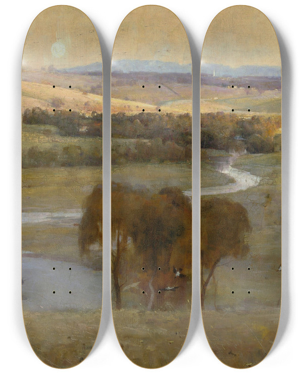 Triptych art skateboard deck of Arthur Streeton Still Glides The Stream And Shall For Ever Glide by Arthur Streeton (1867-1943)