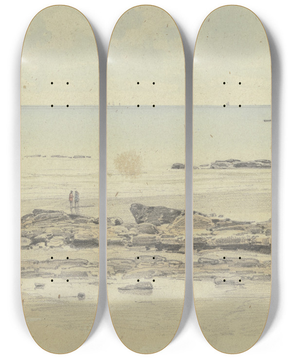 Triptych art skateboard deck of Fritz Bamberger Kste Bei Saint Leonardsonsea by Fritz Bamberger (1814-1873)