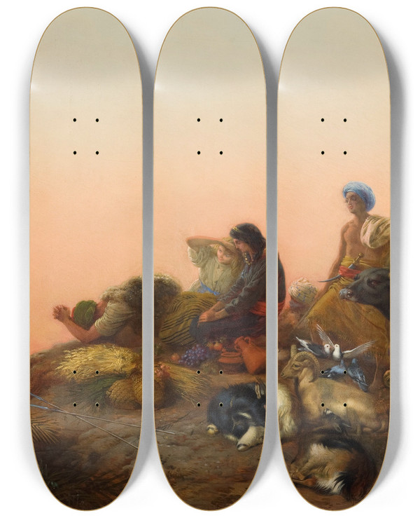 Triptych art skateboard deck of William Strutt Jerusalem Pilgrims by William Strutt (1825-1915)