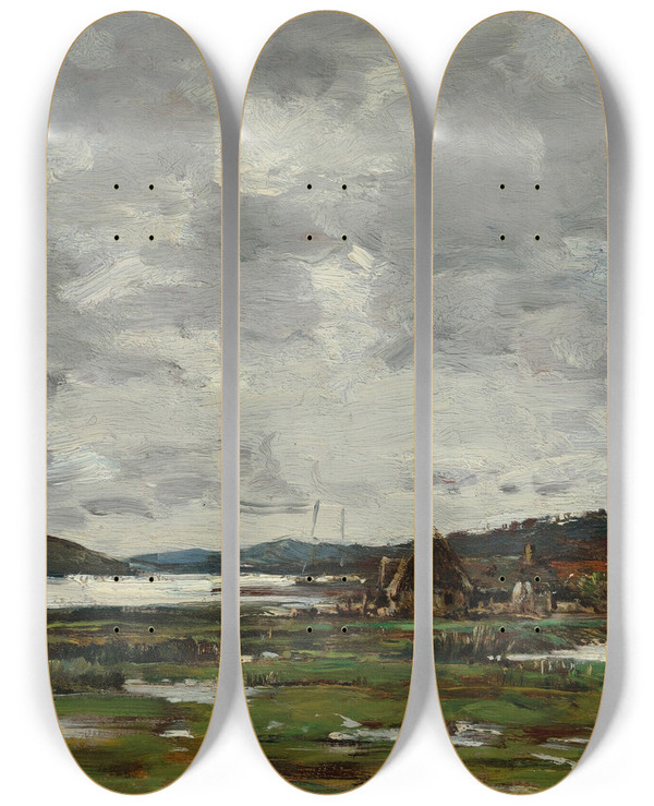 Triptych art skateboard deck of Eugne Boudin Paysage Breton by Eugene Boudin (1824-1898)