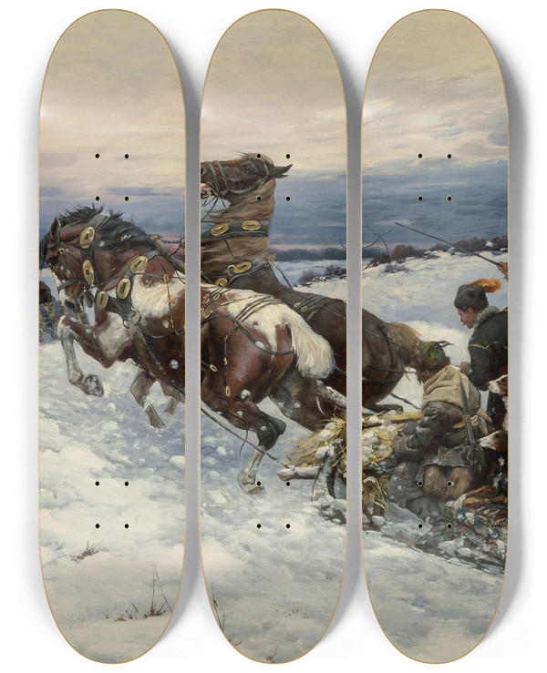 Triptych art skateboard deck of Bohdan Von Kleczynski Return From The Hunt by Bohdan Von Kleczynski (1851-1916)