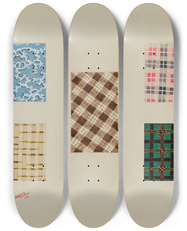 Triptych art skateboard deck of Charles Moss Quilt Patches_2 by Charles Moss