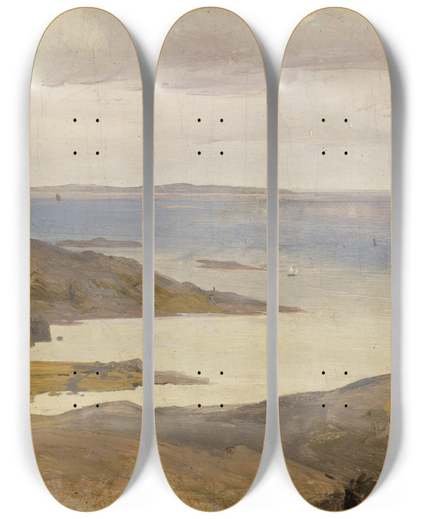 Triptych art skateboard deck of Andreas Achenbach Motif From Bohusln Sweden by Andreas Achenbach (1815-1910)