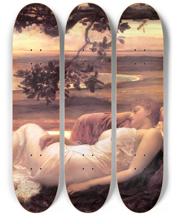 Triptych art skateboard deck of Frederic Leighton Idyll by Frederic Leighton (1830-1896)