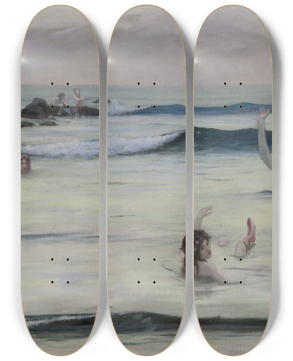 Triptych art skateboard deck of Rupert Bunny Tritons by Rupert Bunny (1864-1947)