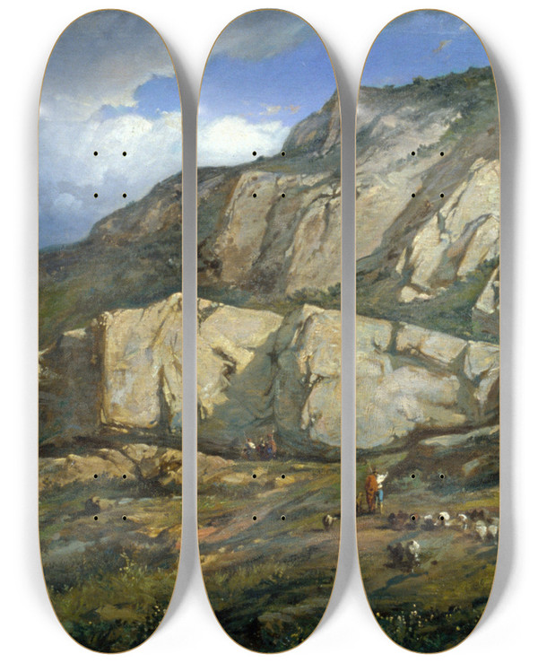 Triptych art skateboard deck of Francesc Torrescassana Landscape by Francesc Torrescassana (1845-1918)