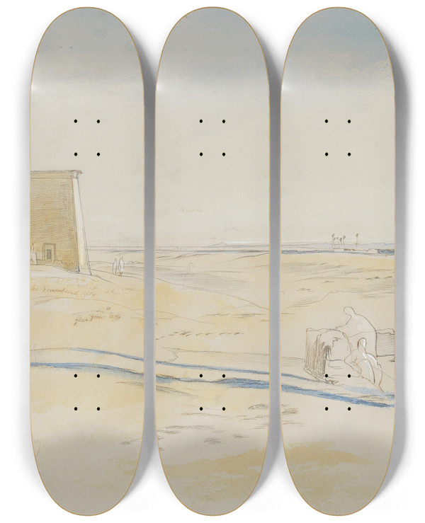 Triptych art skateboard deck of Edward Lear Dakkeh by Edward Lear (1812-1888)