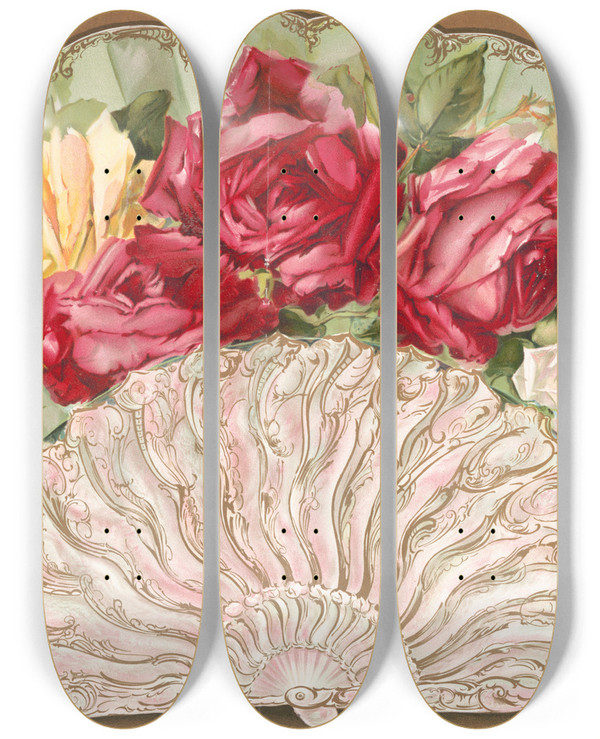 Triptych art skateboard deck of Gray Litho Co My Ladys Fan by Gray Litho Co (19-20-)