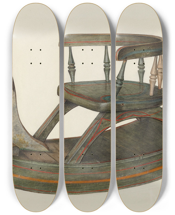 Triptych art skateboard deck of Mina Lowry Rocking Horse_1 by Mina Lowry (1894-1942)