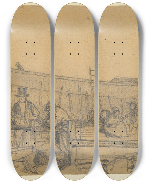 Triptych art skateboard deck of Mile Frdric Nicolle Shipyard by mile Frdric Nicolle (1830-1894)