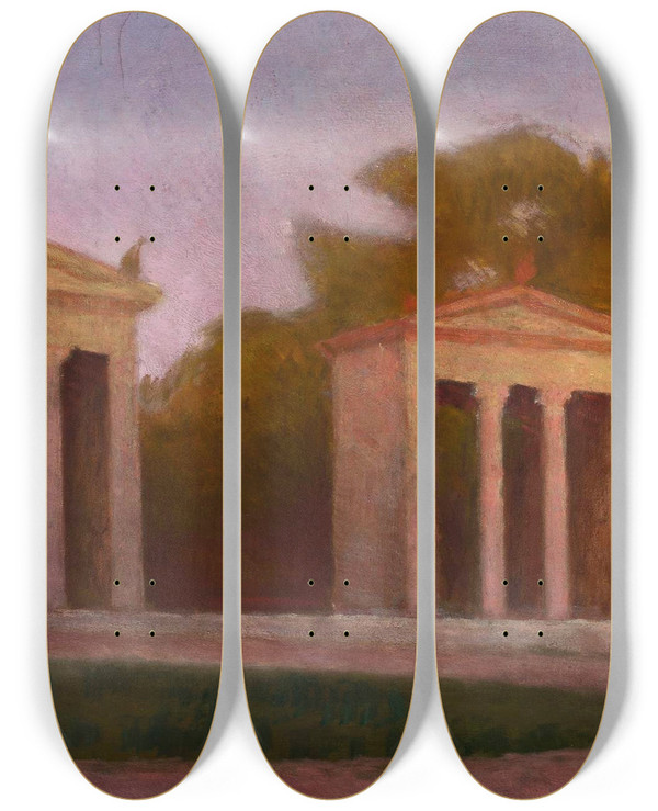 Triptych art skateboard deck of Aleksander Gierymski Villa Borghese by Aleksander Gierymski (1850-1901)