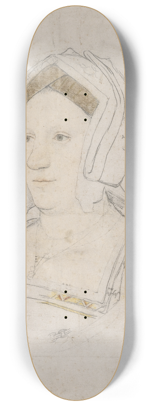 Hans Holbein The Younger - Portrait of an unknown Englishwoman 8.25 inch art skate deck